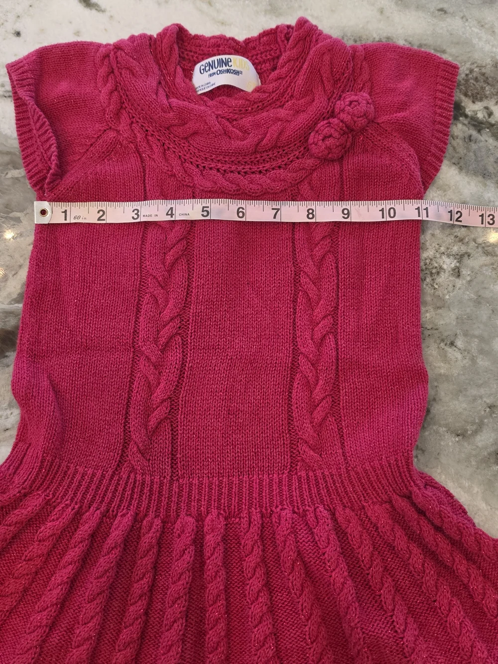 OshKosh B'gosh Bright Pink Cable-Knit Sleeveless Dress with Floral Accent